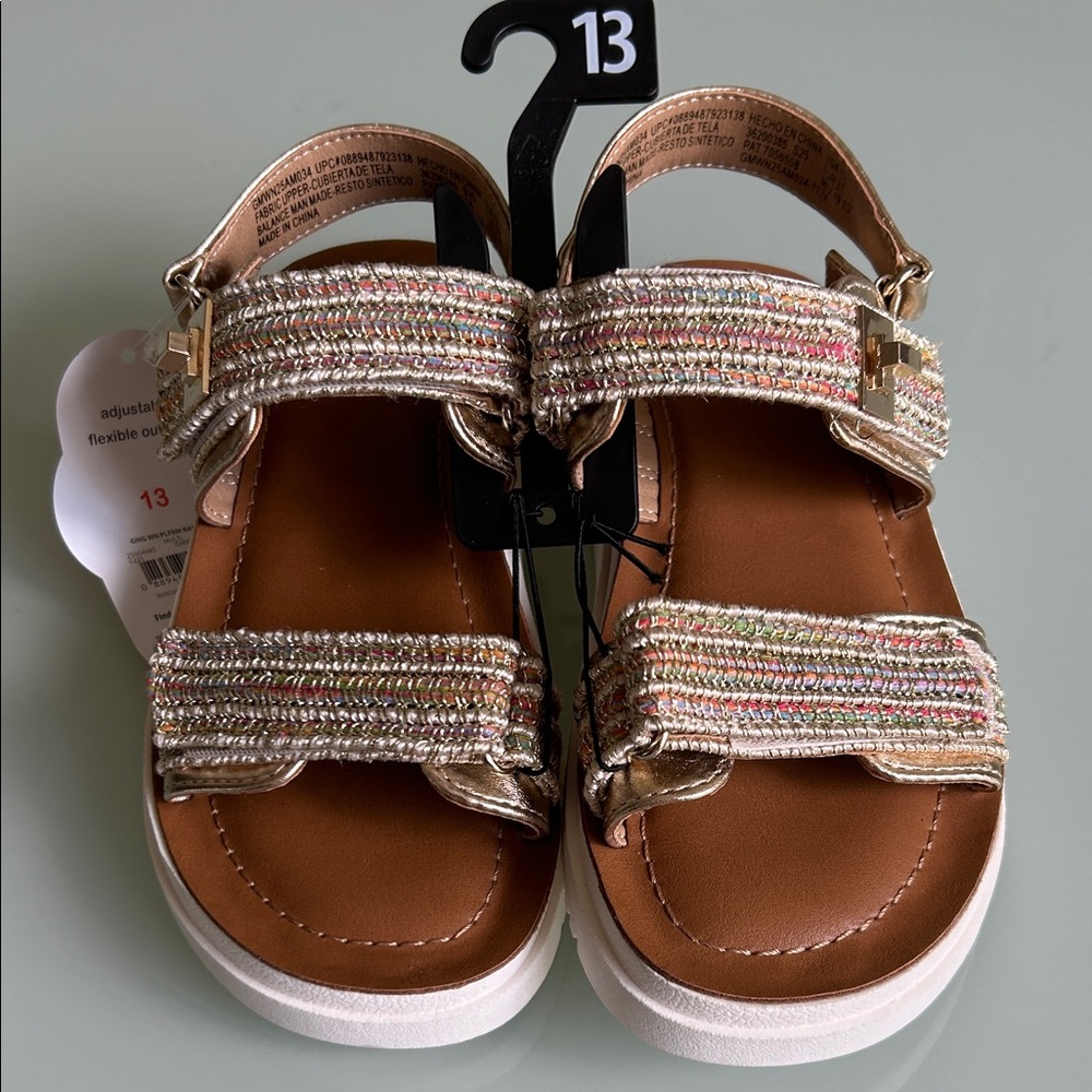 NWT Wonder Nation Girls Size 13 Gold Dress Sandals